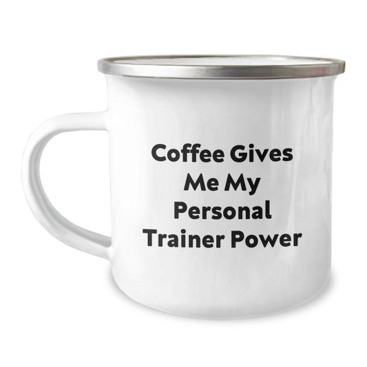 Funny Personal Trainer Graduation Gifts from Friends to Personal Trainer Men - Coffee Gives Me My Power Stainless Steel Camping Mug - Image 1