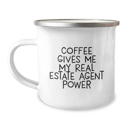 Funny Coffee Lover Gifts for Real Estate Agents, 'Coffee Gives Me My Power' Stainless Steel Camping Mug, Christmas Unique Gifts from Friends to Family - Image 1