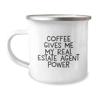 Load image into Gallery viewer, Funny Coffee Lover Gifts for Real Estate Agents, &#39;Coffee Gives Me My Power&#39; Stainless Steel Camping Mug, Christmas Unique Gifts from Friends to Family - Image 1
