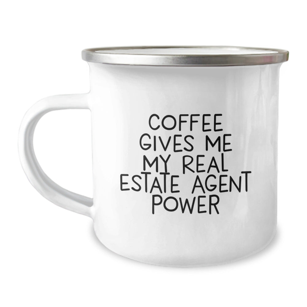 Funny Coffee Lover Gifts for Real Estate Agents, 'Coffee Gives Me My Power' Stainless Steel Camping Mug, Christmas Unique Gifts from Friends to Family - Image 1