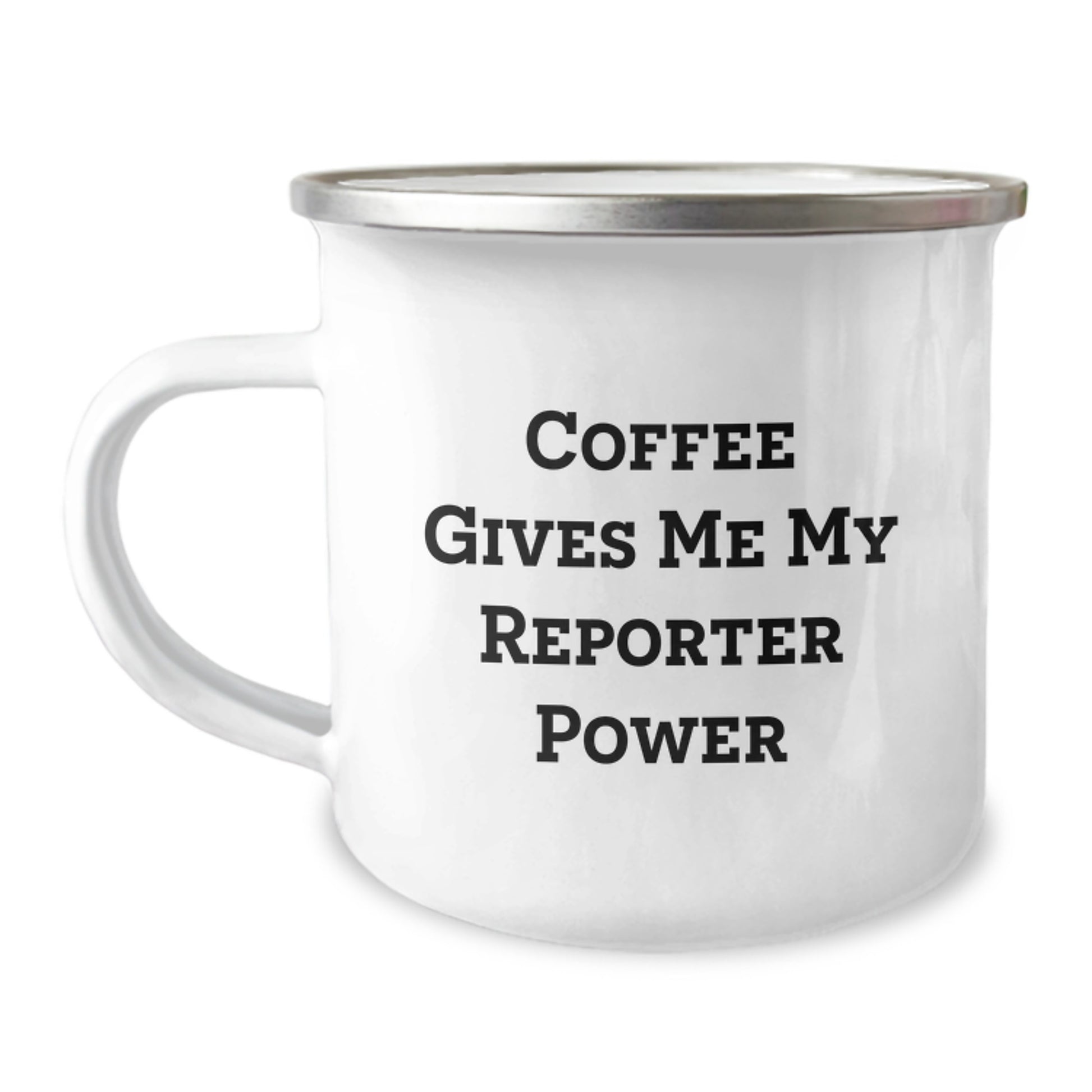 Funny Reporter Gifts for Men, Graduation Unique Gifts from Friends, Camping Mug with Coffee Quote - 'Coffee Gives Me My Reporter Power' - Image 1