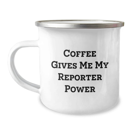 Funny Reporter Gifts for Men, Graduation Unique Gifts from Friends, Camping Mug with Coffee Quote - 'Coffee Gives Me My Reporter Power' - Image 1