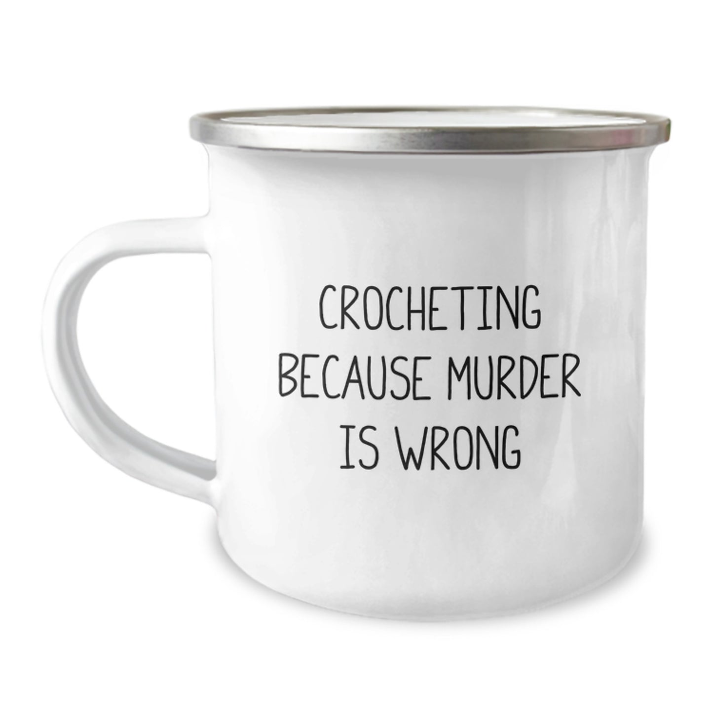 Funny Crocheting Gifts for Graduation, Camping Mug with 'Crocheting Because Murder Is Wrong' Quote, Gifts from Family to Friends - Image 1