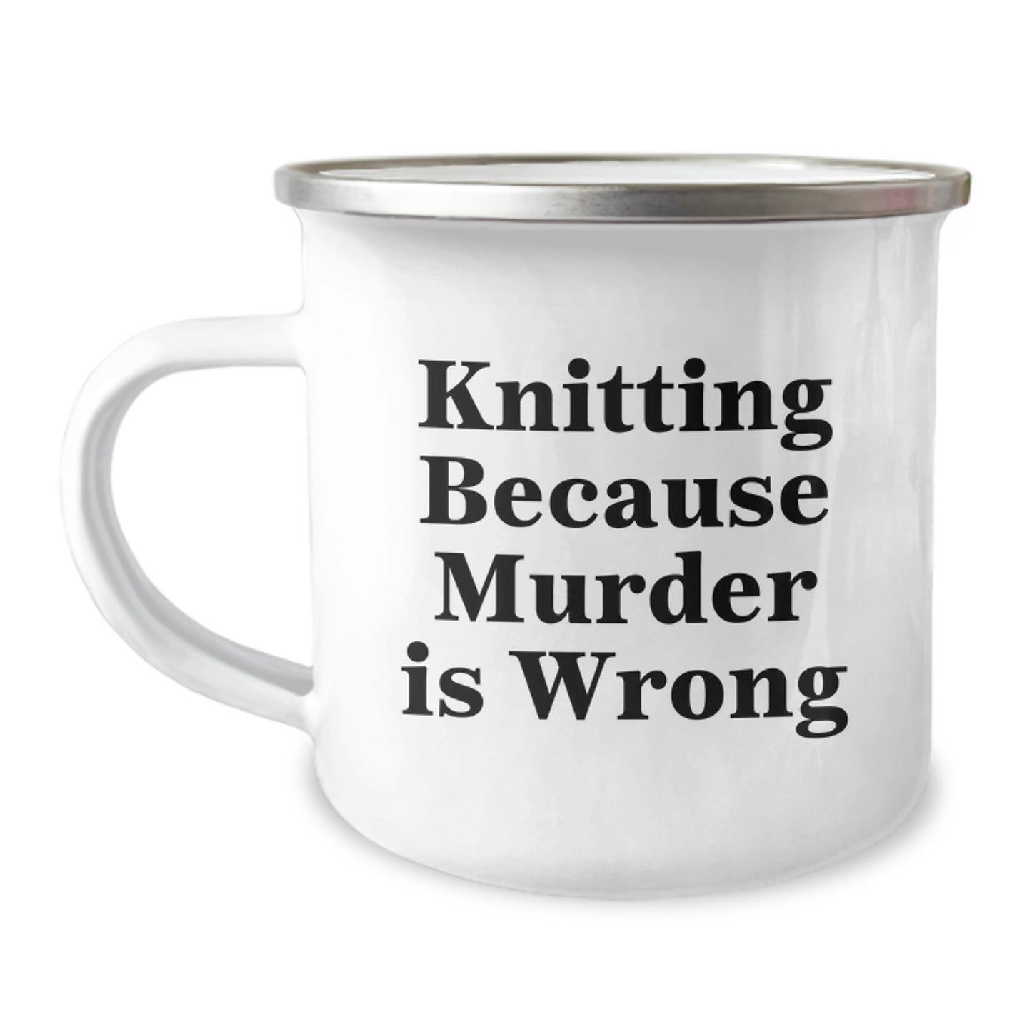 Knitting Gifts from Friends and Family, Funny Knitting Because Murder Is Wrong Camping Mug, Valentine's Unique Presents - Image 1