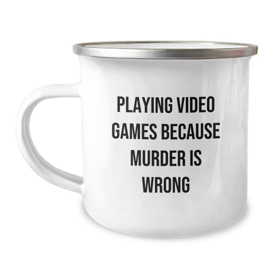 Funny Gifts from Friends for Playing Video Games Lovers, Valentine's Unique Mugs for Gamers, Camping Mug with Enamel Finish - Image 1