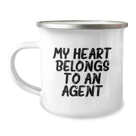 Funny Agent Camping Mug, Unique Valentine's Gifts, 'My Heart Belongs To An Agent', Gifts from Men, Women, Friends, Family to Agent, Men, Women, Friends, Coworkers, Family - Image 1