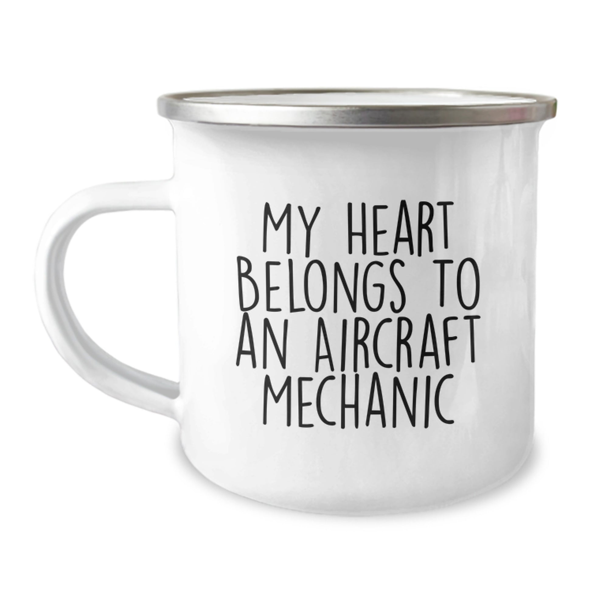 Cute Aircraft Mechanic Gifts from Men to Friends, Funny 'My Heart Belongs To An Aircraft Mechanic' Enamel Camping Mug for Valentine's Unique Presents - Image 1