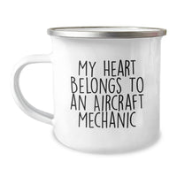 Load image into Gallery viewer, Cute Aircraft Mechanic Gifts from Men to Friends, Funny 'My Heart Belongs To An Aircraft Mechanic' Enamel Camping Mug for Valentine's Unique Presents - Image 1
