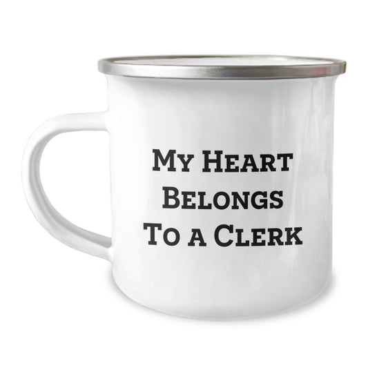 Funny Clerk Gifts from Friends Unique Graduation Unique Gifts for Men, Women, Coworkers, Family - My Heart Belongs To A Clerk Camping Mug - Image 1