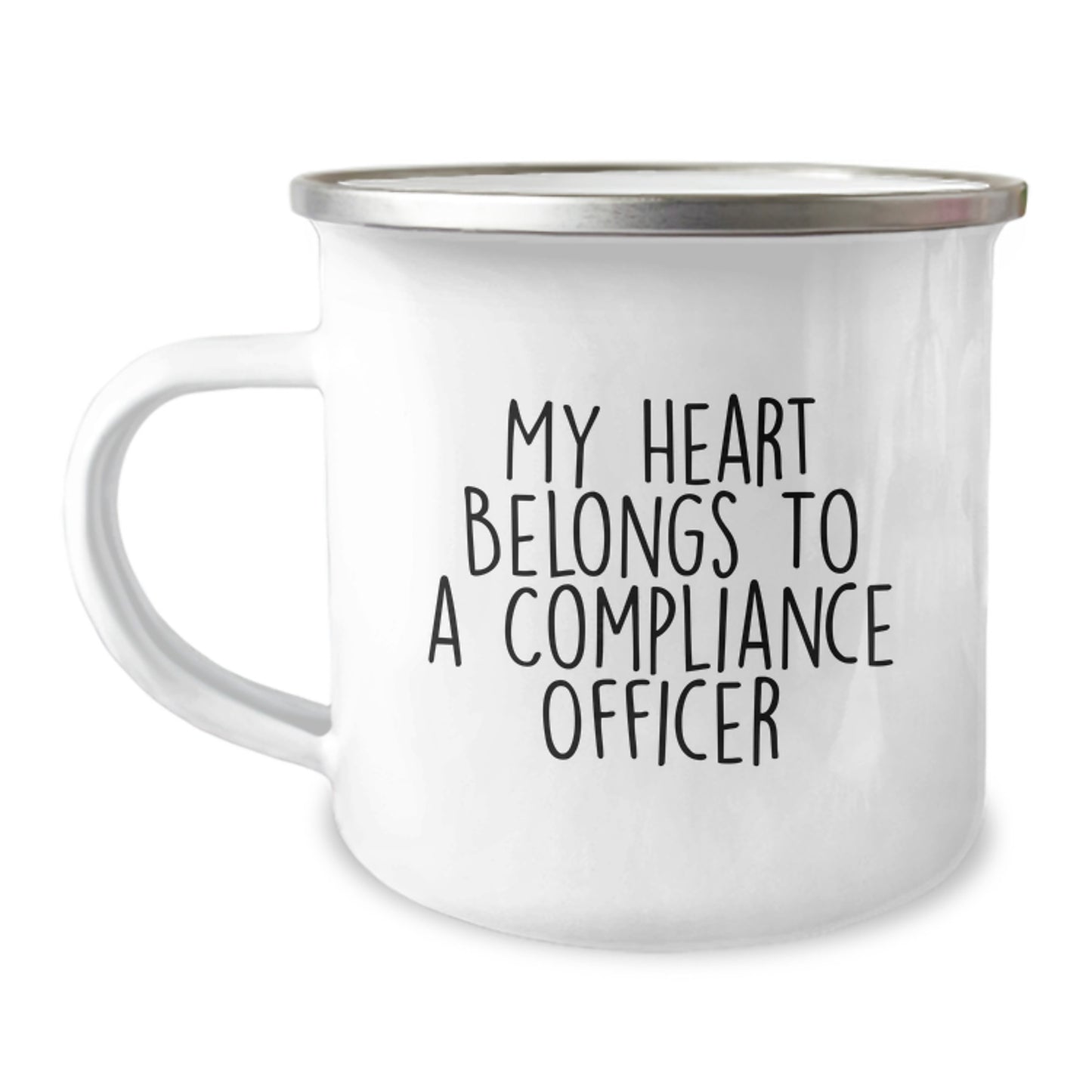 Funny Compliance Officer Gifts from Men, Unique Valentine's Gifts for Compliance Officer, My Heart Belongs To A Compliance Officer Camping Mug - Funny Gift for Him - Image 1