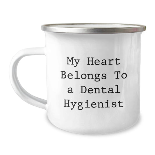 Funny Dental Hygienist Gifts from Friends, Birthday Unique Gifts for Dental Hygienist, Camping Mug with My Heart Belongs To A Dental Hygienist Quote - Image 1