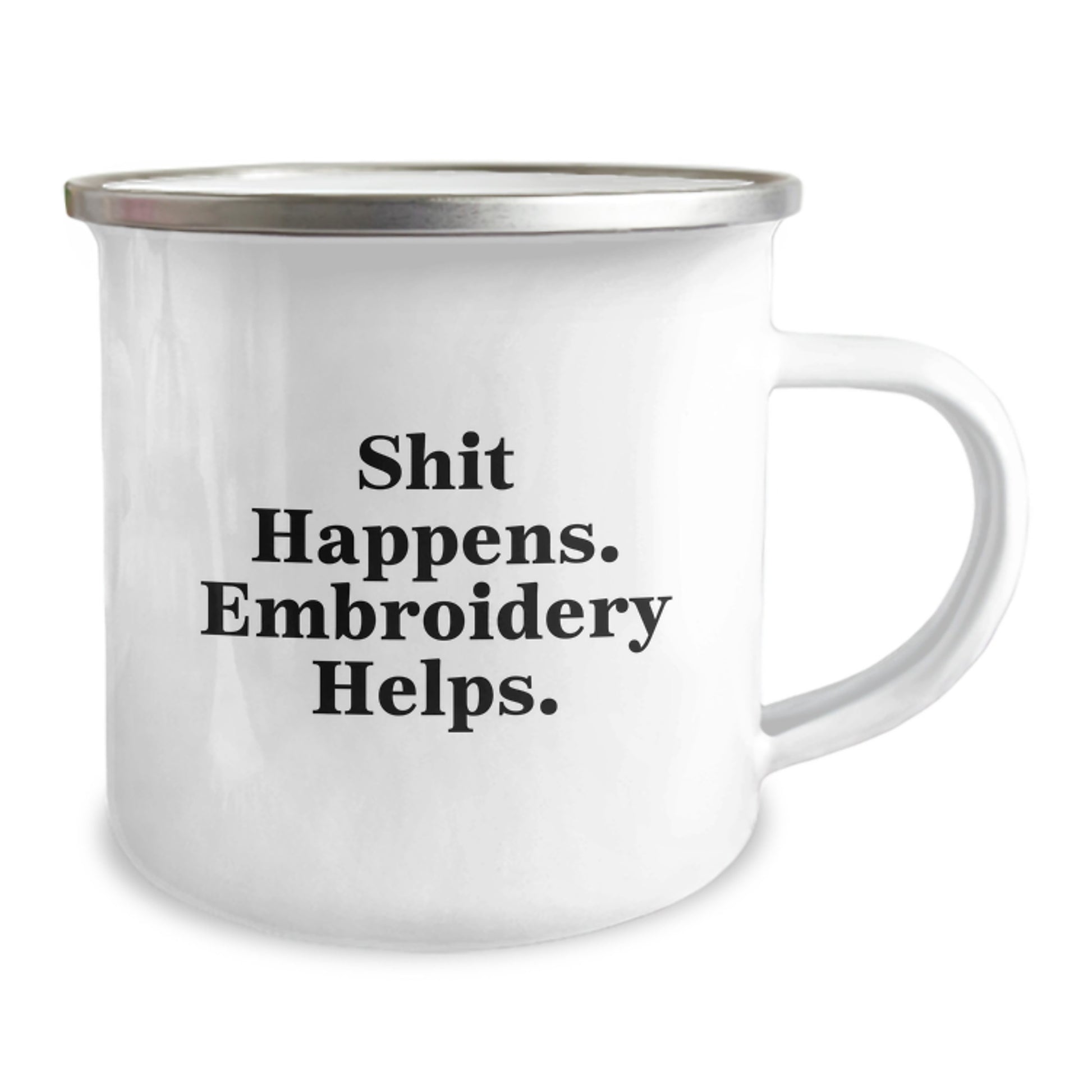 Funny Embroidery Camping Mug Gifts for Men, Unique Graduation Gifts, Shit Happens. Embroidery Helps. - Image 2