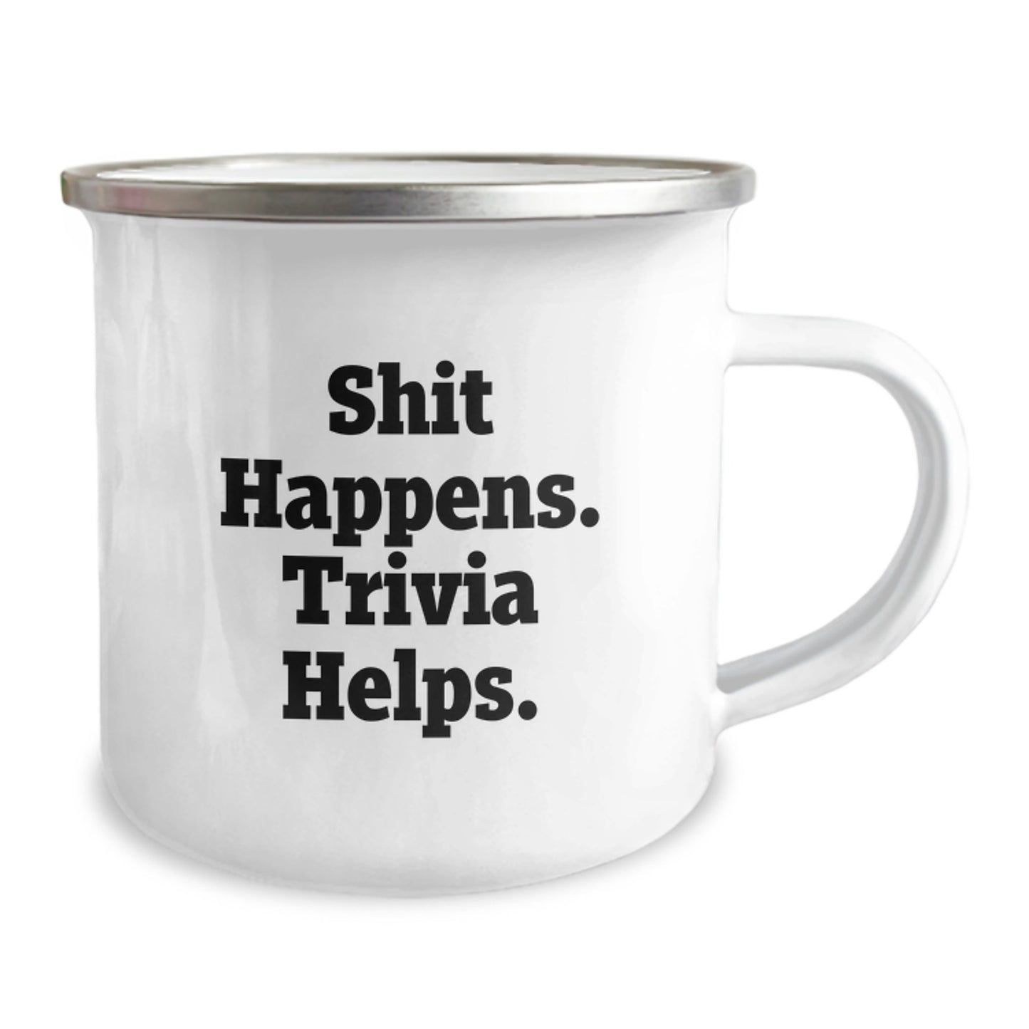 Fun Trivia Gifts for Men, Women, Friends, and Family from Grads - Shit Happens. Trivia Helps. Funny Graduation Unique Gifts Camping Mug - Image 2