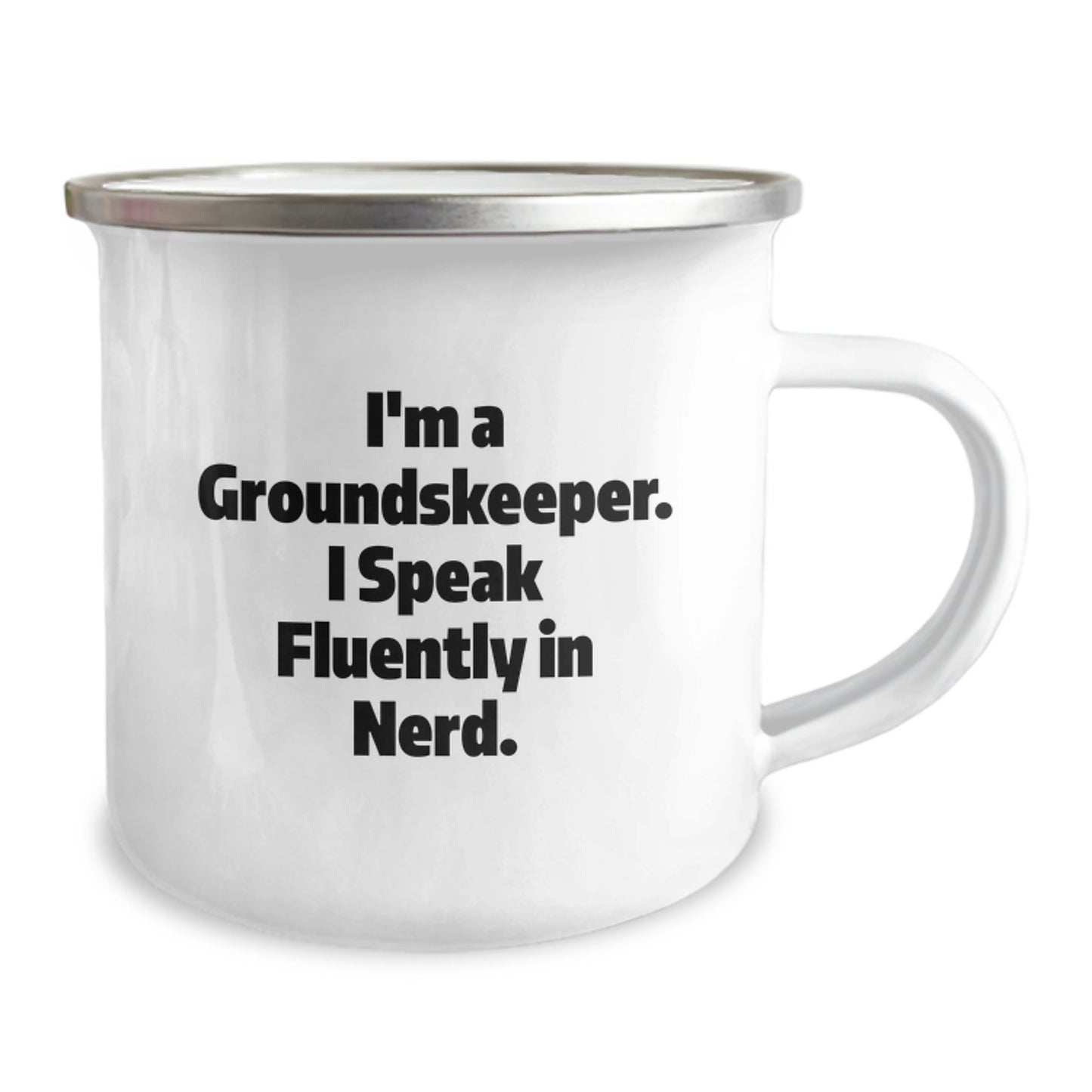 groundskeeper Gifts from Friends - Funny Camping Mug for groundskeeper - 'I Speak Fluently In genius' Enamel Mug - 12 oz Stainless Steel Camping Mug for Graduation Unique Gifts - Image 2