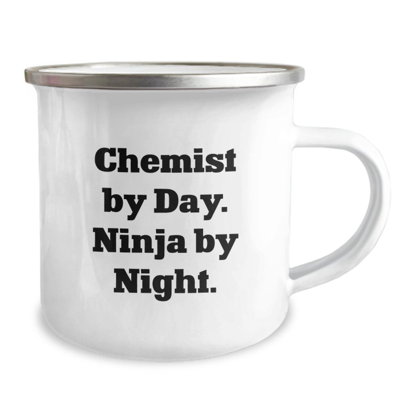 Chemist Lover Gifts from Men Valentine's Unique Camping Mug, Funny Quote - 'Chemist By Day. Ninja By Night.' - Image 2