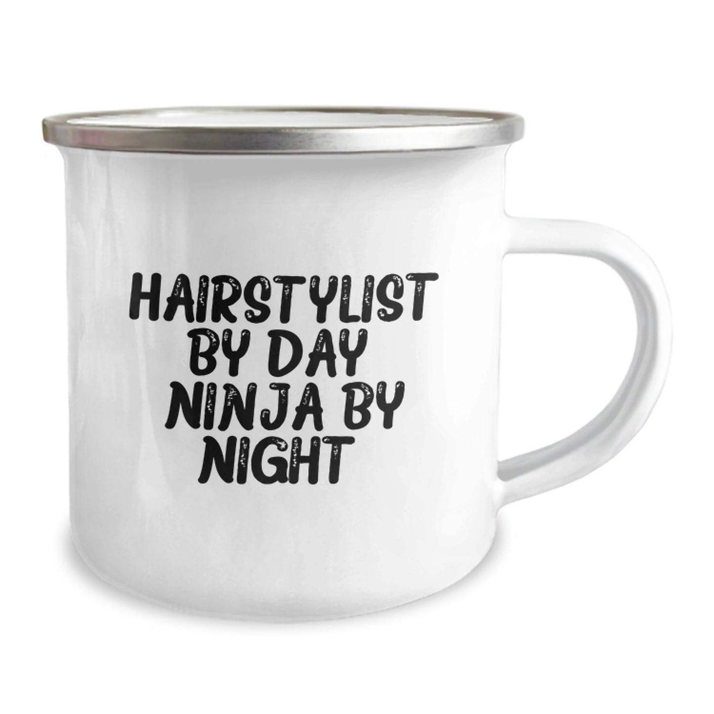 Hairstylist Gifts from Friends for Birthday Unique Camping Mugs Funny Quote - Hairstylist By Day. Ninja By Night. - 12 oz Stainless Steel Camping Mug - Image 2