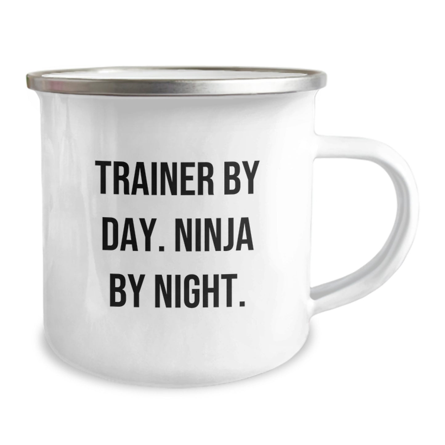Trainer Gifts from Friends - Inspirational Camping Mug for Graduation Day, Trainer By Day. Ninja By Night., Funny Quote - Image 2
