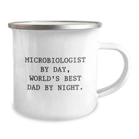 Load image into Gallery viewer, Microbiologist Gifts, Camping Mug, Funny Quote, Birthday Unique Gifts from Mom to Microbiologist, Gifts for Microbiologist by Day, World's Best Dad By Night. - Image 2
