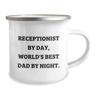 Load image into Gallery viewer, Funny Receptionist Gifts from Mom, Unique Camping Mugs for Receptionist By Day, World&#39;s Best Dad By Night, Graduation Unique Gifts - Image 2
