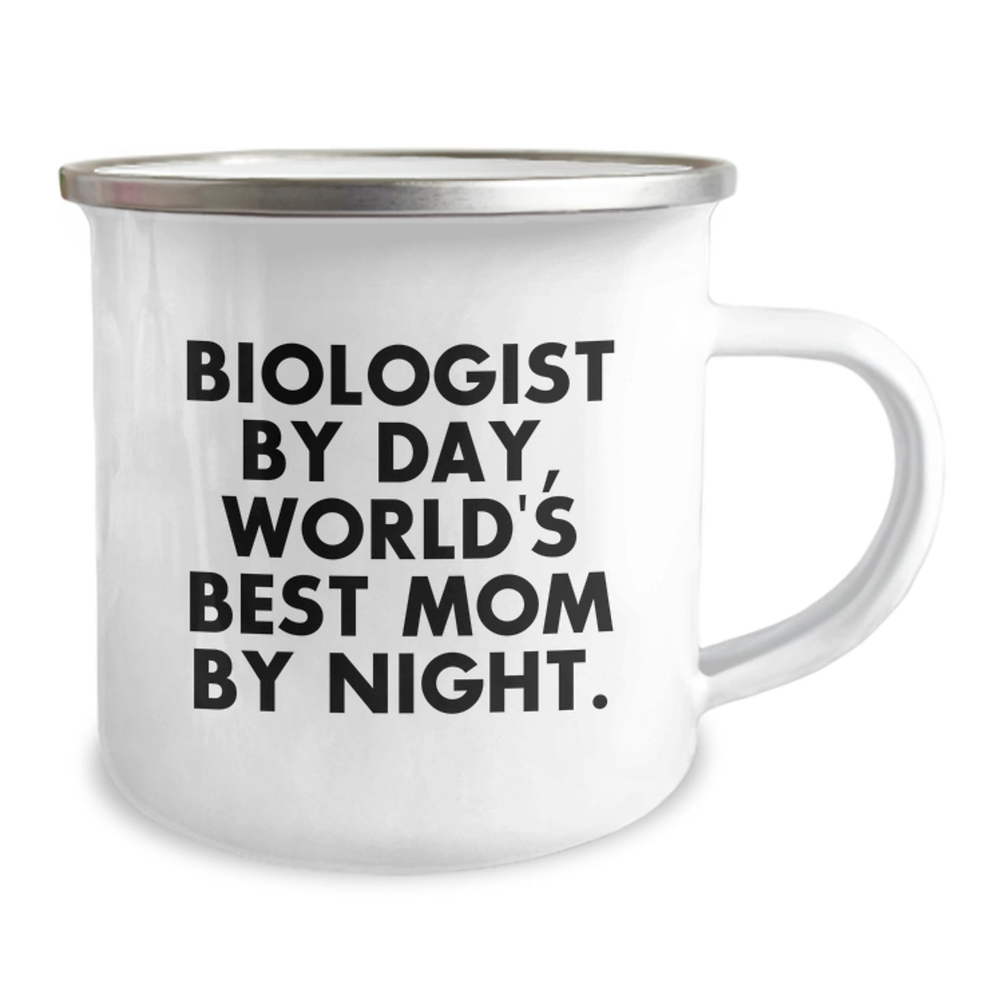 Funny Biologist Gifts for Valentine's - 'Biologist By Day, World's Best Mom By Night' Camping Mug for Biologist Enthusiasts, Stainless Steel with Enamel Finish, 12 oz Capacity - Image 2