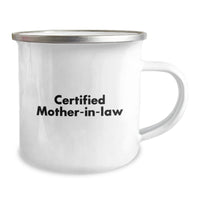 Load image into Gallery viewer, Funny Mom-in-law Gifts, Camping Mug for Valentine's, 'She's the Mom-in-law, I'm the Wife, and This is Why We Fight' Enamel Mug - Image 2
