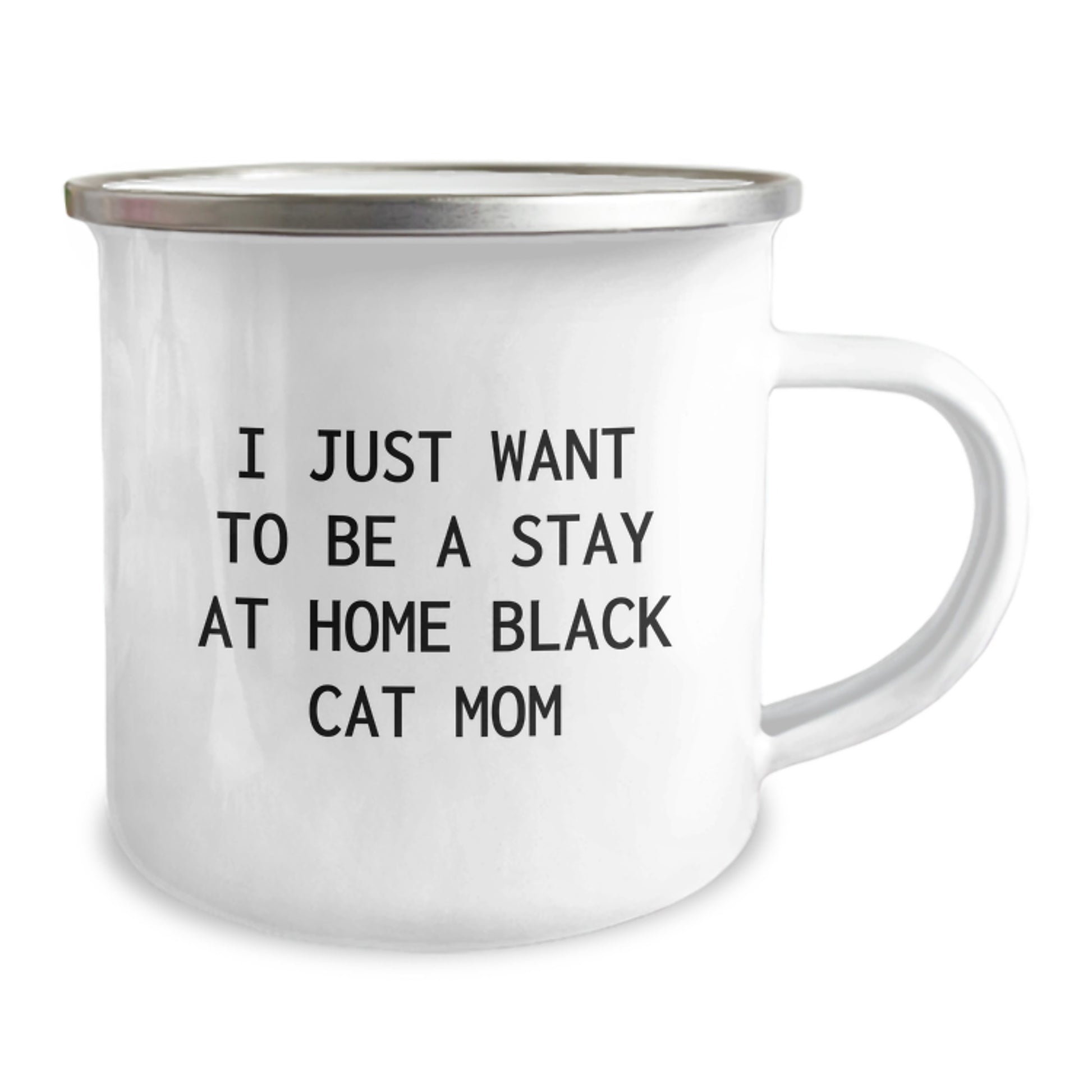 Funny Black Cat Mom Gifts from Friends to Black Cat Lovers on Graduation, I Just Want To Be A Stay At Home Black Cat Mom Camping Mug - Image 2