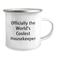 Load image into Gallery viewer, Funny Housekeeper Gifts for Her - &#39;Officially The World&#39;s Coolest Housekeeper&#39; Camping Mug, Stainless Steel with Enamel Finish, 12 oz Capacity, Christmas Unique Gifts from Friends and Family - Image 2
