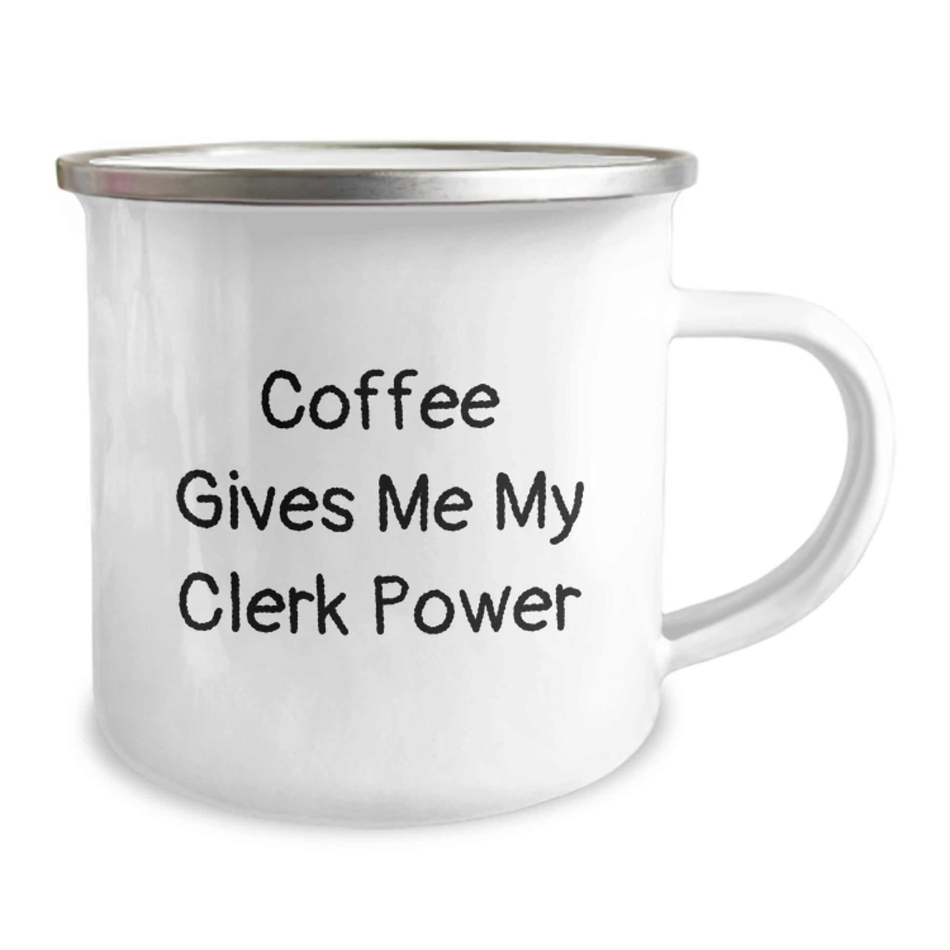 Cute Christmas Unique Gifts for Clerk Men from Friends, Funny 'Coffee Gives Me My Clerk Power' 12 oz Stainless Steel Camping Mug with Enamel Finish - Image 2