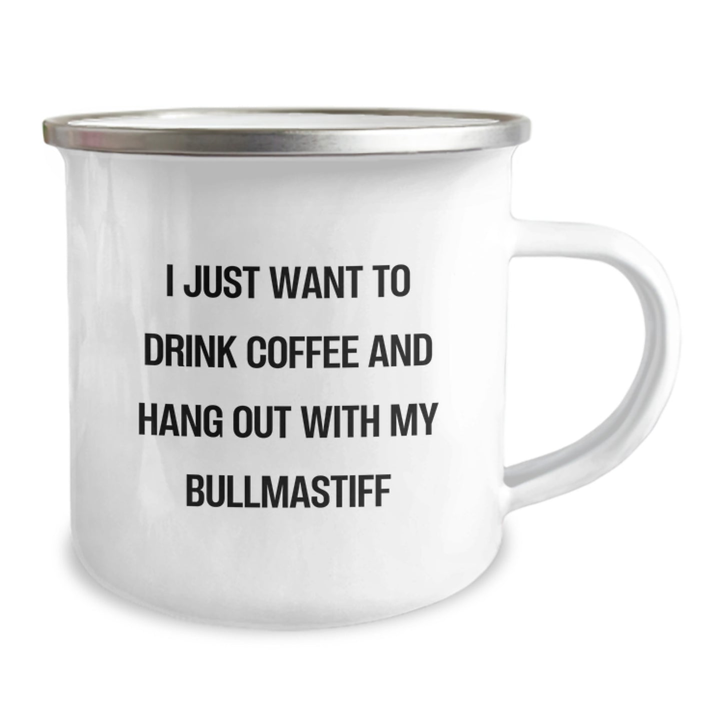 Funny Bullmastiff Dog Lover Gifts from Friends for Men Women Birthday Unique Presents, Camping Mug, 'I Just Want To Drink Coffee And Hang Out With My Bullmastiff' Quote - Image 2