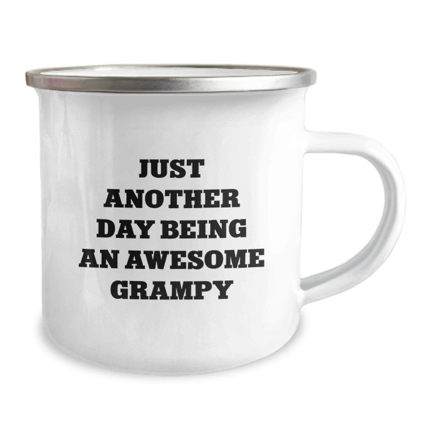 Funny Grampy Gifts for Men - Just Another Day Being An Awesome Grampy Enamel Camping Mug, Gifts from Family for Grampy's Graduation - Image 2