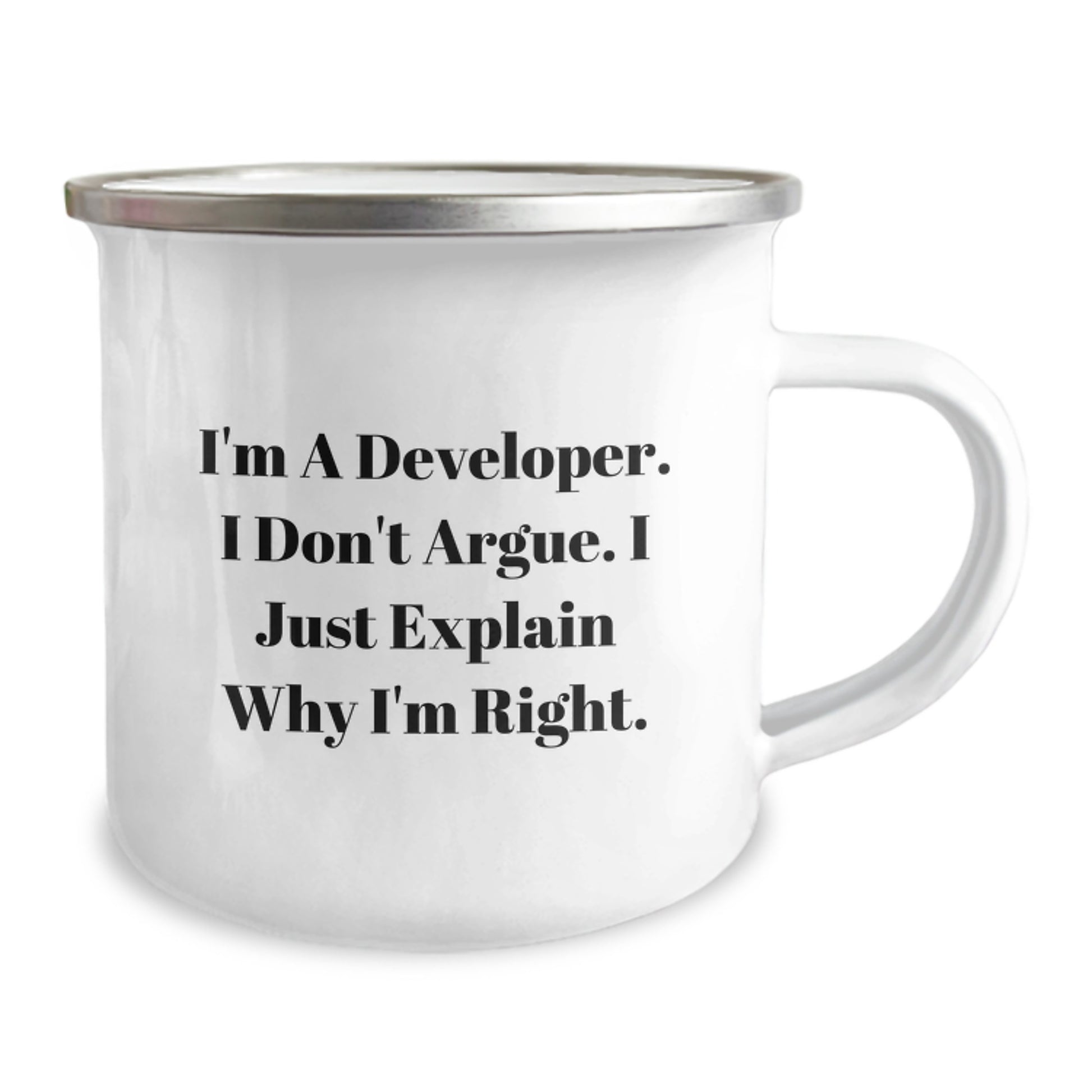 Funny Developer Gifts from Friends for Graduation Unique Gifts, I'm A Developer. I Don't Argue. I Just Explain Why I'm Right, Camping Mug for Men, Women, Coworkers, Family - Image 2