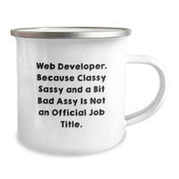 Load image into Gallery viewer, Funny Web Developer Gifts from Friends - Web Developer Camping Mug, Personalized Quote, 12 oz Stainless Steel Enamel Finish, Graduation Unique Gifts for Men, Women, Coworkers - Image 2
