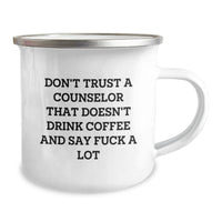 Load image into Gallery viewer, Funny Counselor Gifts for Christmas - &#39;Don&#39;t Trust A Counselor&#39; Camping Mug, Inspirational Coffee Mug for Counselors, Unique Counselor Appreciation Gifts from Friends &amp; Family - Image 2

