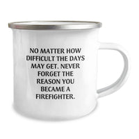Load image into Gallery viewer, Firefighter Gifts from Friends, Inspirational Camping Mug, No Matter How Difficult The Days May Get. Firefighter Birthday Unique Gifts for Men, Unique and Funny Inspirational Firefighter Quotes - Image 2
