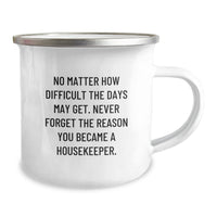 Load image into Gallery viewer, Funny Inspirational Gifts from Family to Housekeeper, Housekeeper Unique Christmas Unique Gifts, 12 oz Stainless Steel Camping Mug, &#39;No Matter How Difficult The Days Get&#39; - Image 2
