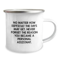 Load image into Gallery viewer, Inspirational Personal Assistant Gifts from Friends on Birthday - Camping Mug, &#39;No Matter How Difficult The Days May Get. Never Forget The Reason You Became A Personal Assistant.&#39; - Image 2
