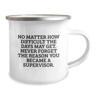 Load image into Gallery viewer, Funny Inspirational Supervisor Gifts for Men from Friends on Birthday, Unique Camping Mug with Quote &#39;No Matter How Difficult The Days May Get. Never Forget The Reason You Became A Supervisor.&#39; - Image 2
