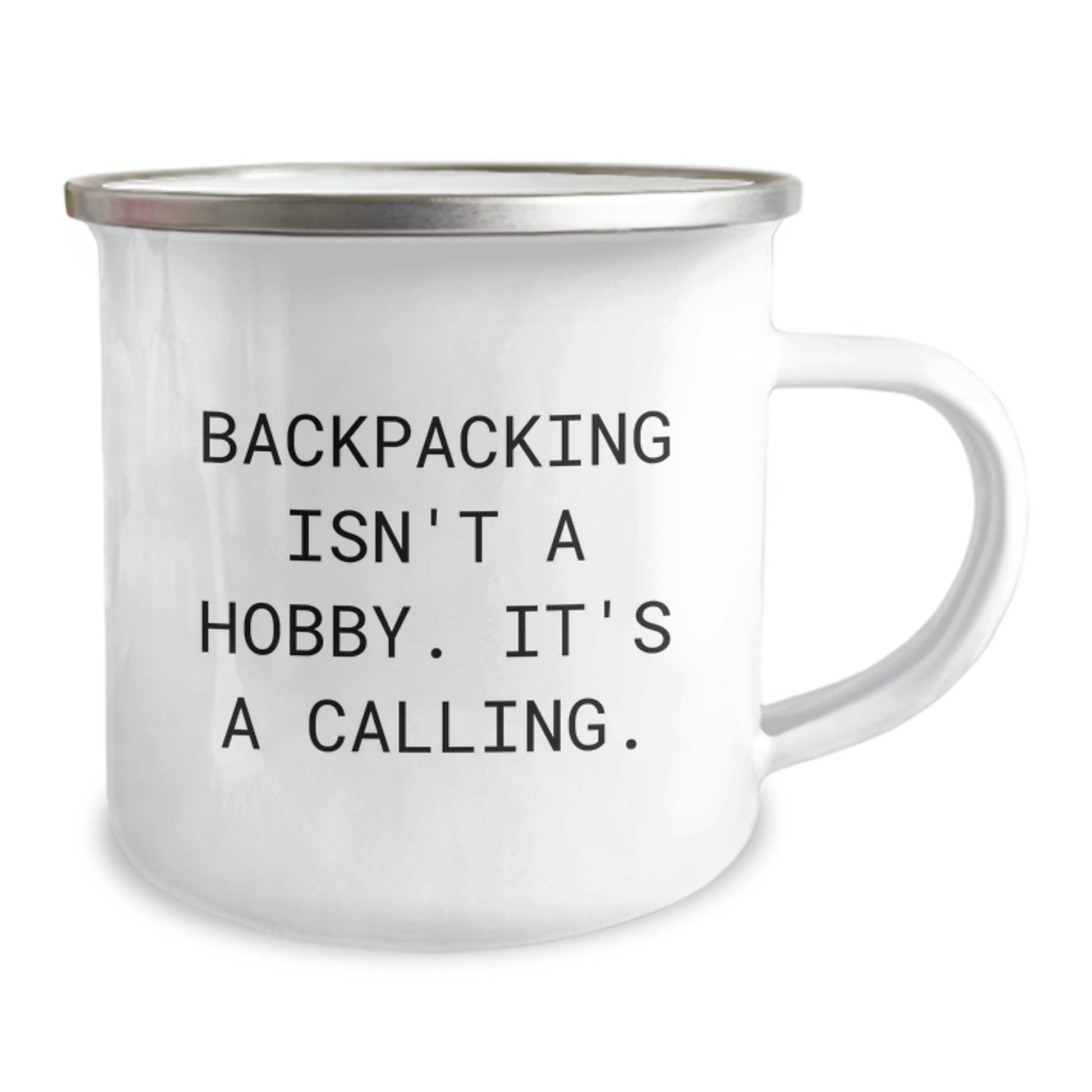 Backpacking Enthusiast Gifts from Friends to Friends, Funny 'Backpacking Isn't A Hobby. It's A Calling.' Camping Mug, 12 oz Stainless Steel with Enamel Finish for Birthday - Image 2