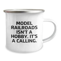 Load image into Gallery viewer, Model Railroads Camping Mug, Funny Quote Gifts for Him from Friends, Christmas Unique Presents for Men Enthusiasts, &#39;Model Railroads Isn&#39;t A Hobby. It&#39;s A Calling.&#39; - Image 2
