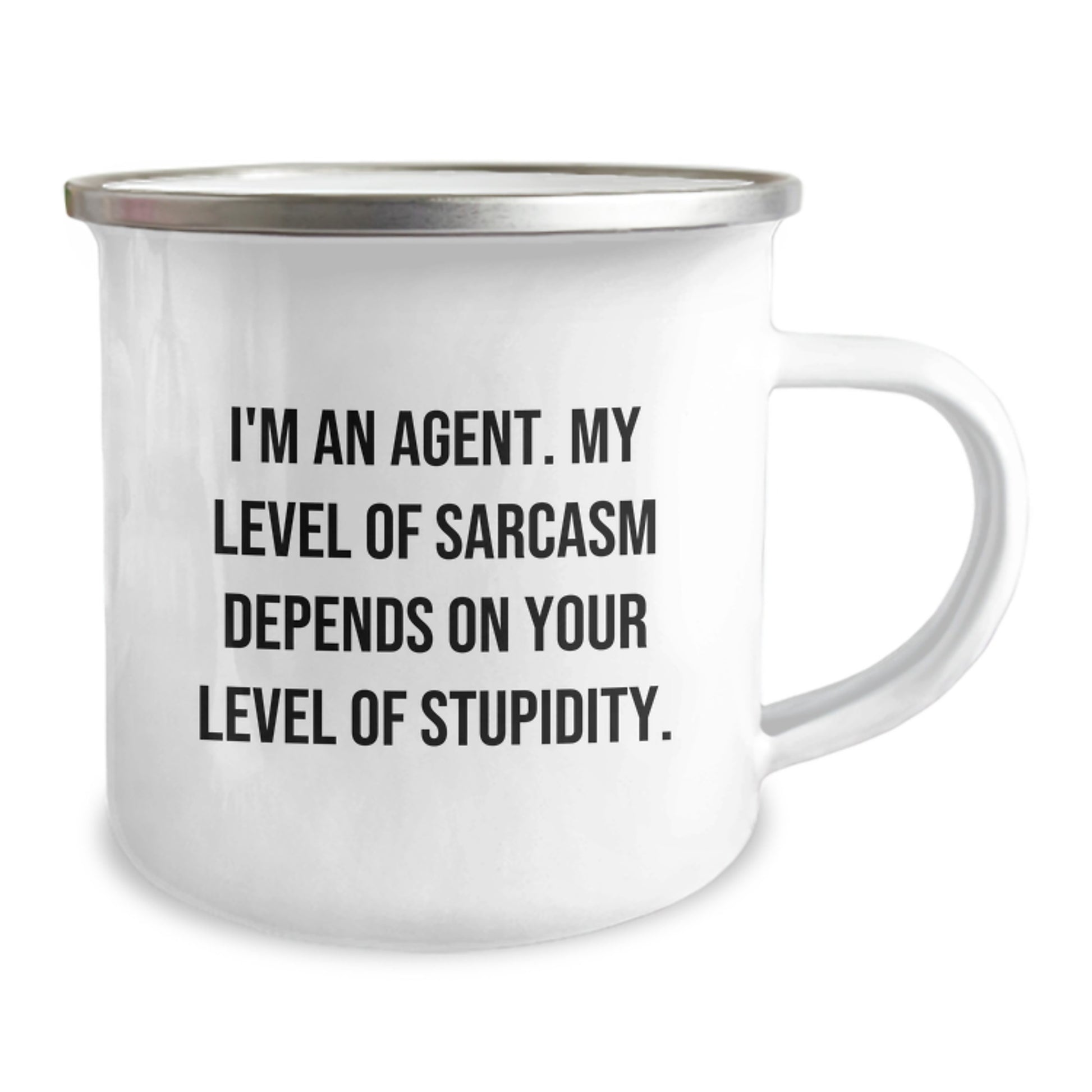 Funny Agent Gifts for Men Christmas Unique Mugs from Friends - Camping Mug with 'I'm An Agent. My Level Of Sarcasm Depends On Your Level Of Stupidity.' Quote - Image 2