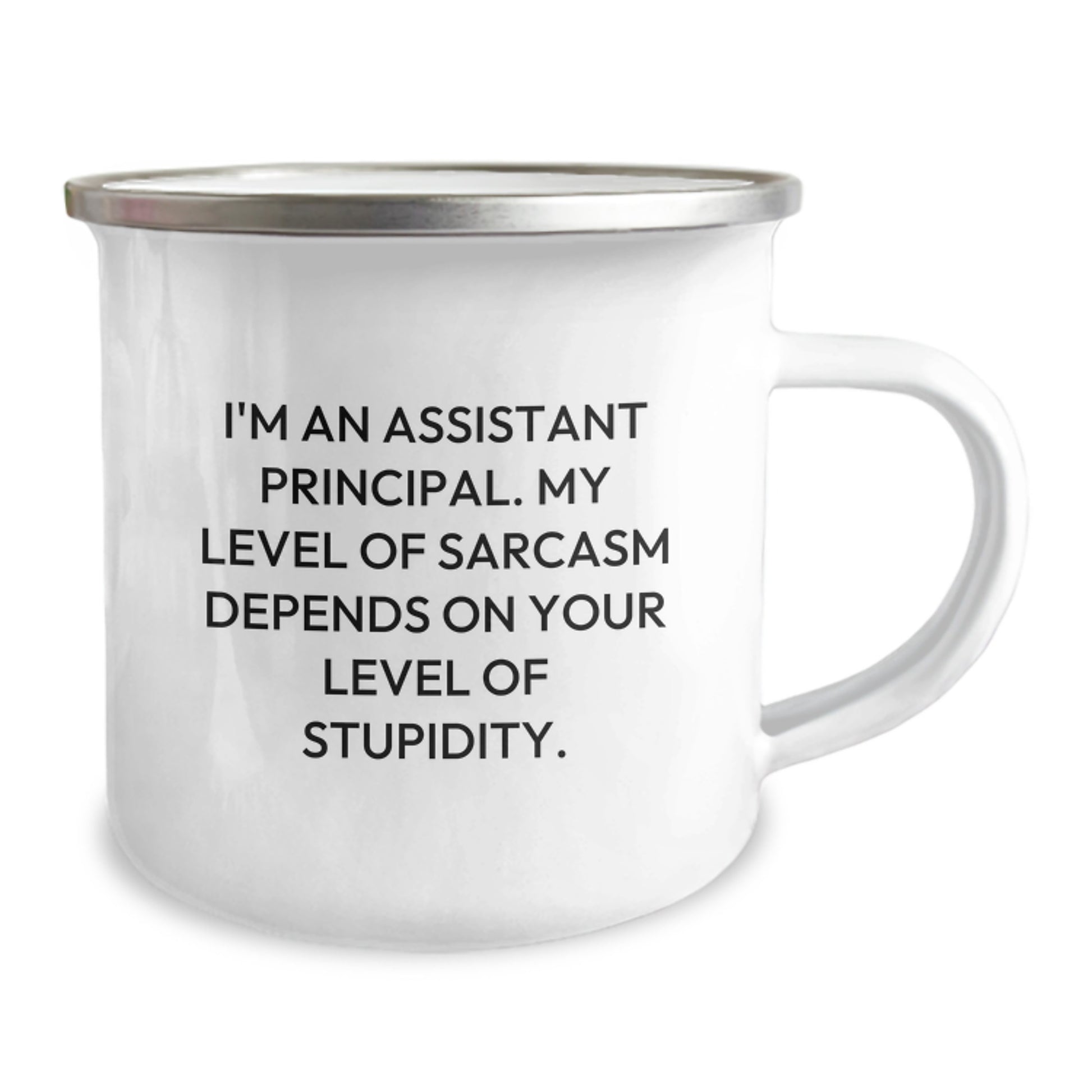 Funny Assistant Principal Gifts, Christmas Unique Mugs, I'm An Assistant Principal. My Level Of Sarcasm Depends On Your Level Of Stupidity., Stainless Steel Camping Mug - Image 2