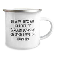 Load image into Gallery viewer, Funny PE Teacher Gifts for Men, Unique Camping Mug, Christmas Unique Gifts from Friends to PE Teacher with I&#39;m A PE Teacher Sarcasm Quote - Image 2
