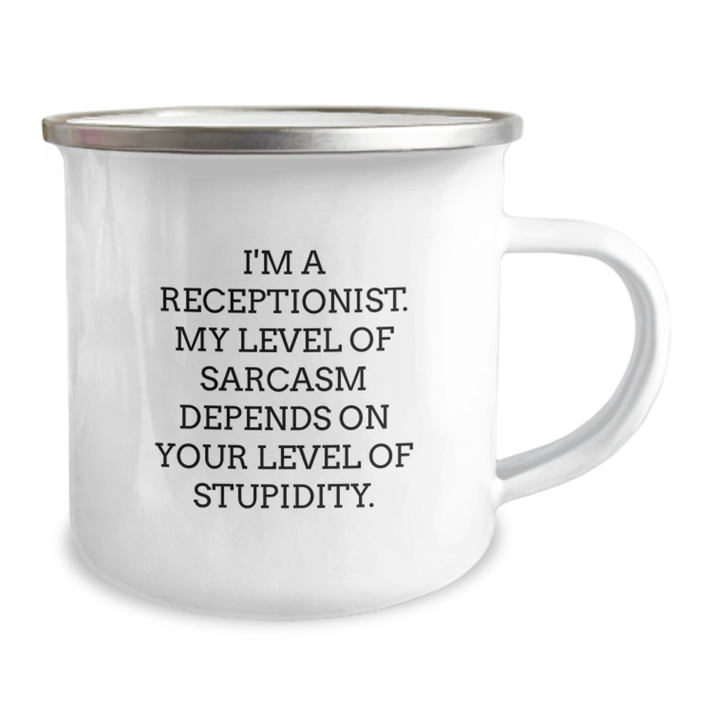 Gifts from Friends for Receptionist - Funny Sarcasm Mug, 12 oz Stainless Steel Camping Mug, Birthday Unique Present - Image 2