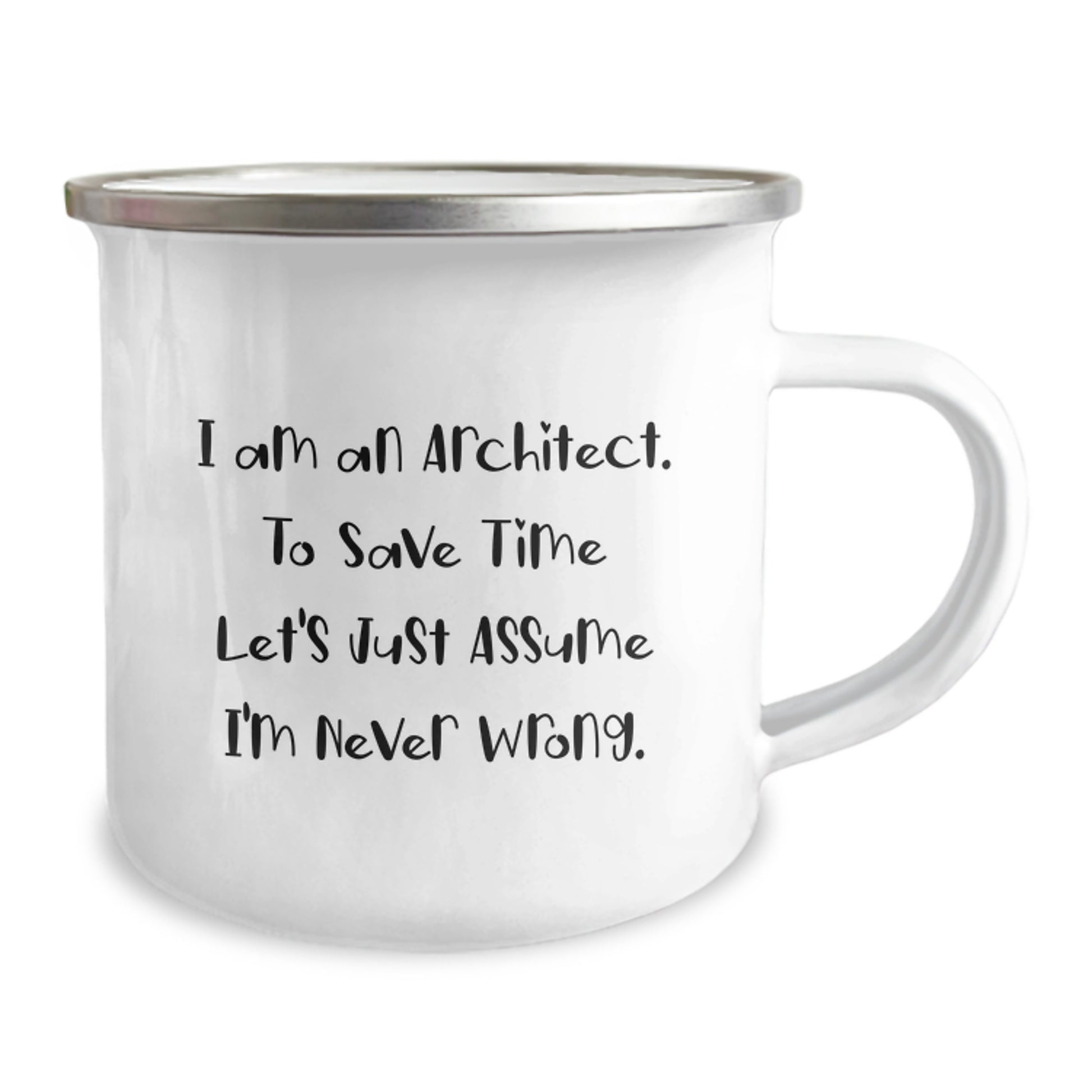 Funny Architect Gifts for Men, Unique Christmas Memorable Presents from Friends to Family, 'I'm Never Wrong' Camping Mug 12 oz - Image 2