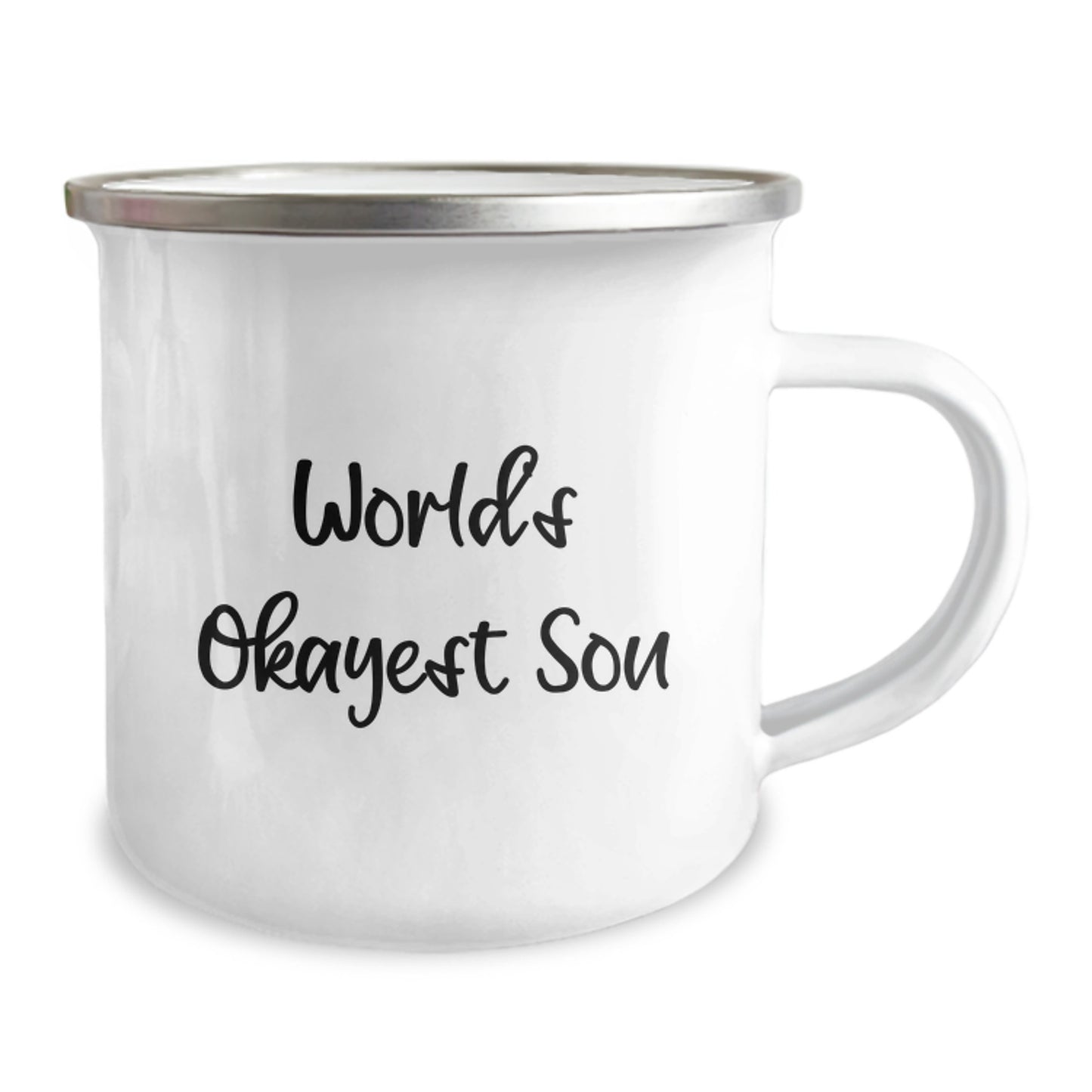 Funny Son Gifts from Dad, Personalized Camping Mug for Son, World's Okayest Son Humor - Image 2