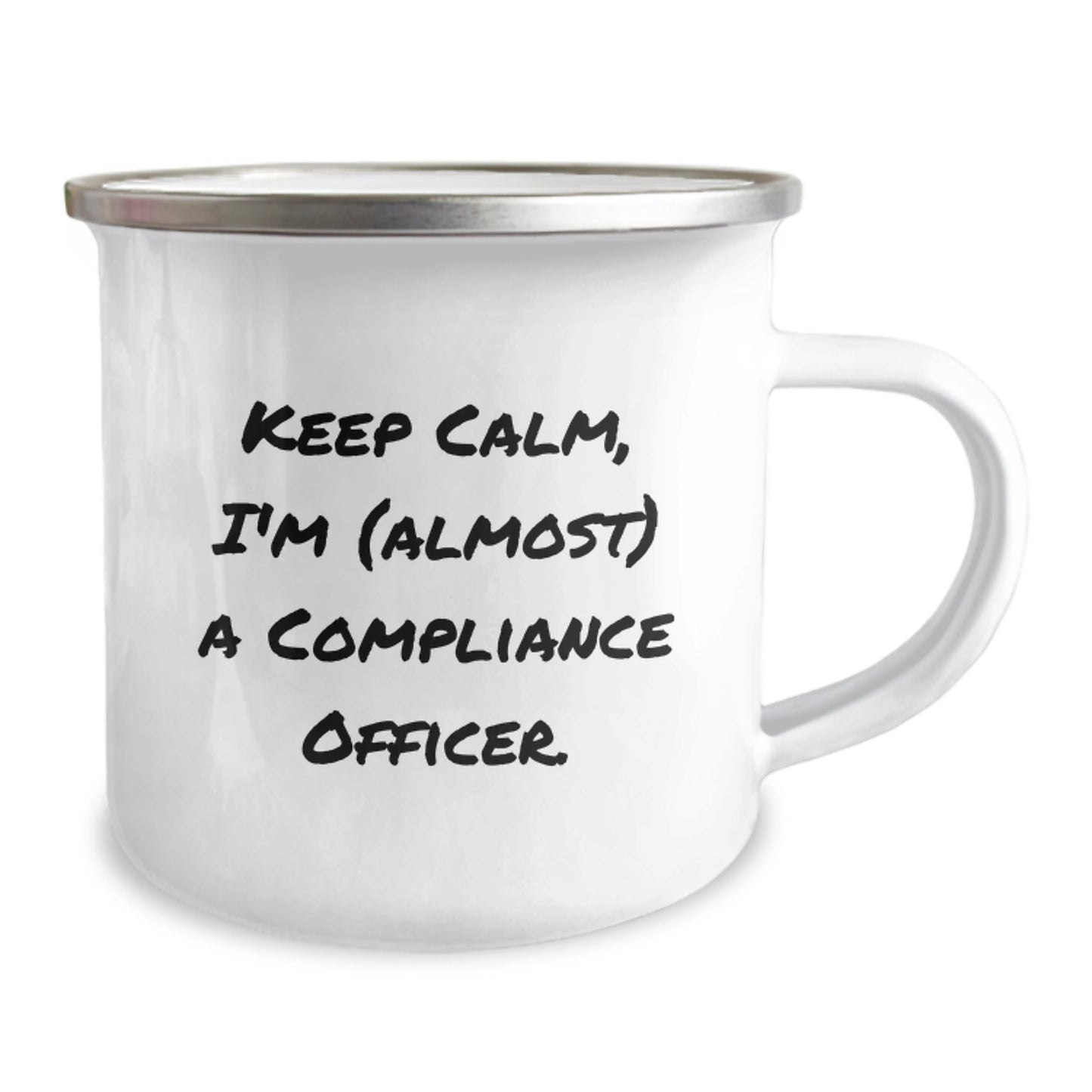 Funny Compliance Officer Gifts for Men, Birthday Unique Gifts from Friends, Camping Mug with 'Keep Calm, I'm (almost) A Compliance Officer' Quote - Image 2