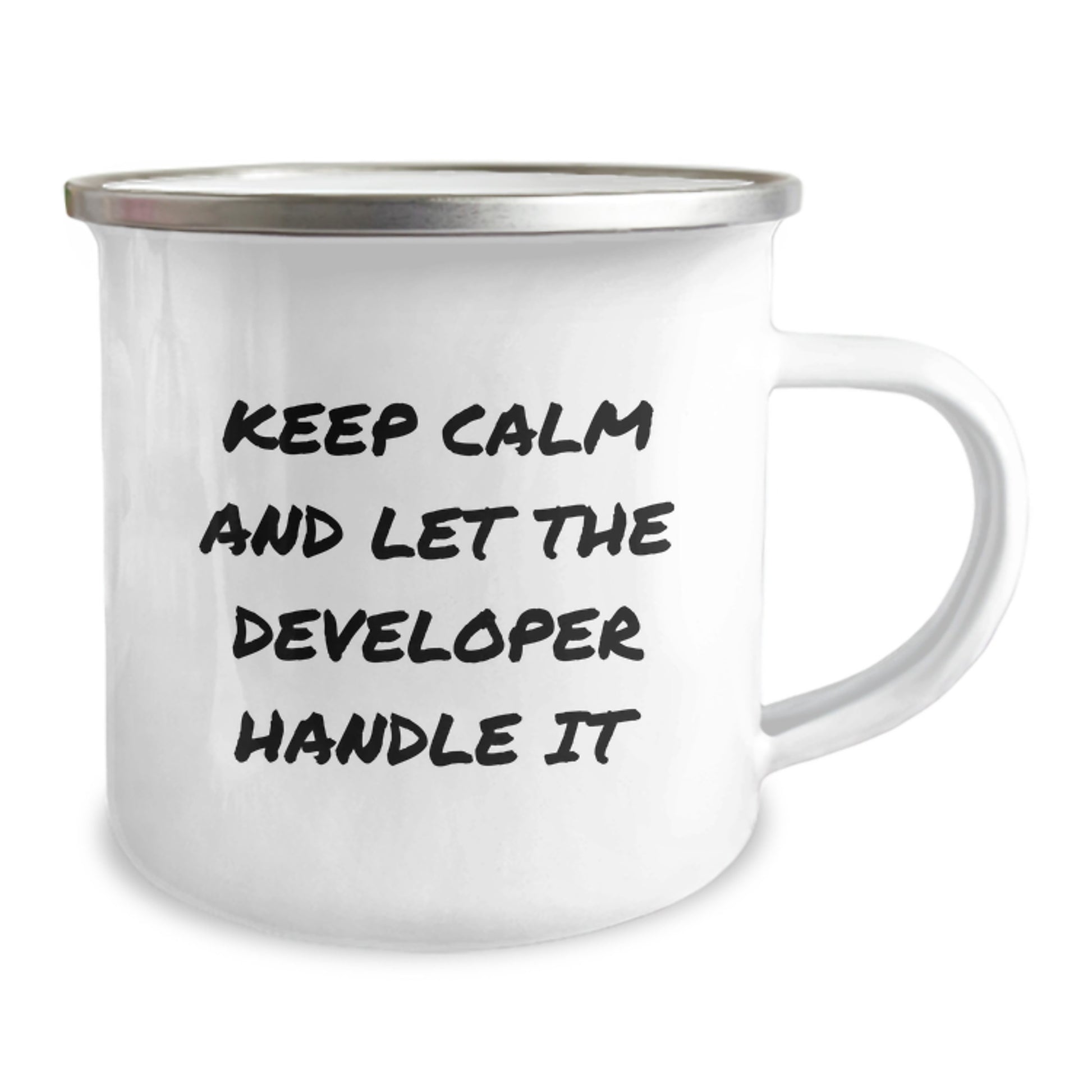 Funny Developer Gifts for Valentine's - Keep Calm and Let the Developer Handle It Camping Mug for Developer Friends and Family - Image 2