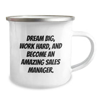 Load image into Gallery viewer, Gifts from Family for Sales Manager Valentine's Unique Inspired Camping Mugs with Funny 'Dream Big, Work Hard, And Become An Amazing Sales Manager' Quote - 12 oz Stainless Steel Enamel Finish - Image 2
