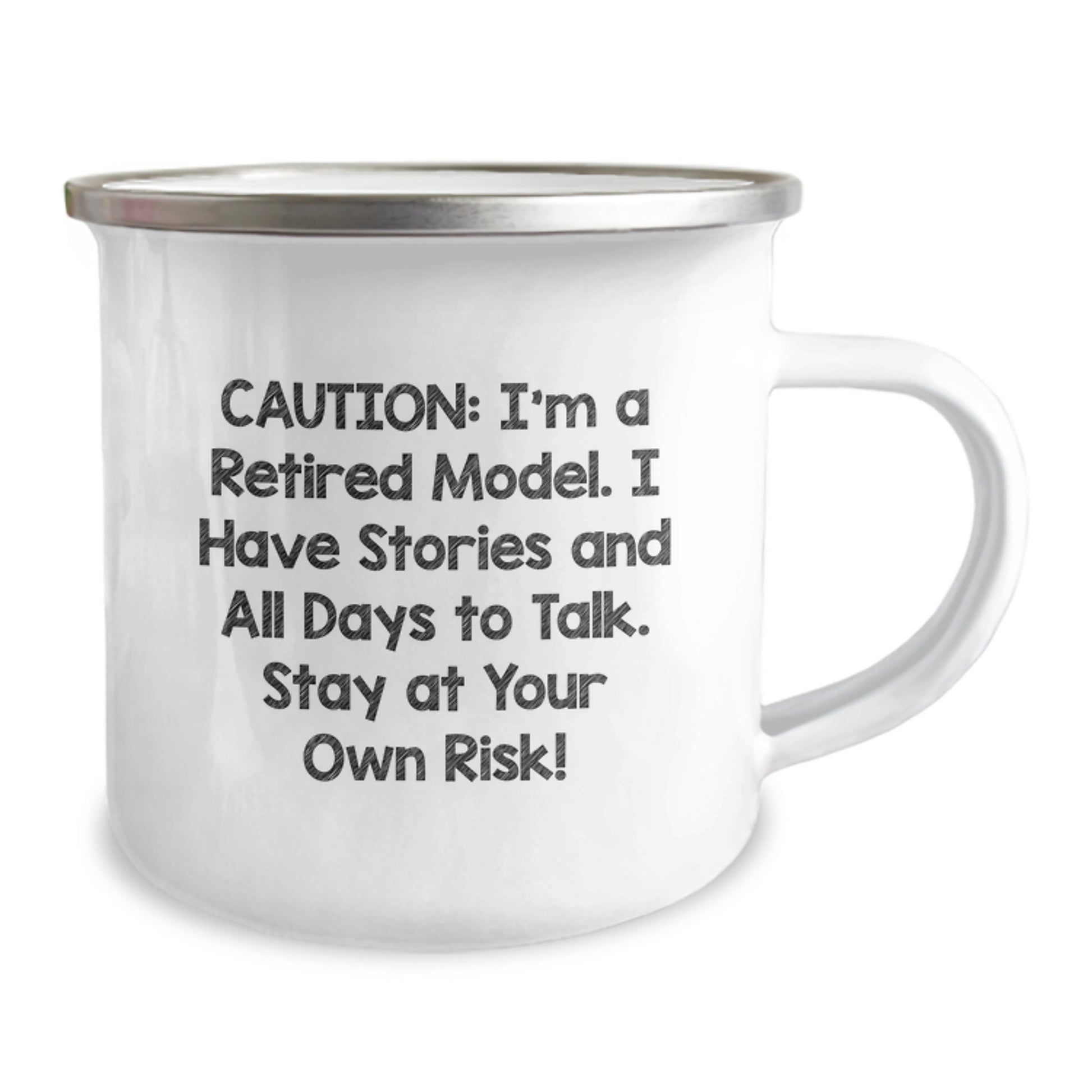 Funny Model Gifts for Him, Model Lover Camping Mug, Graduation Unique Gifts from Friends, Model Lover Mug, 'I'm A Retired Model. I Have Stories And All Days To Talk. Stay At Your Own Risk!' - Image 2