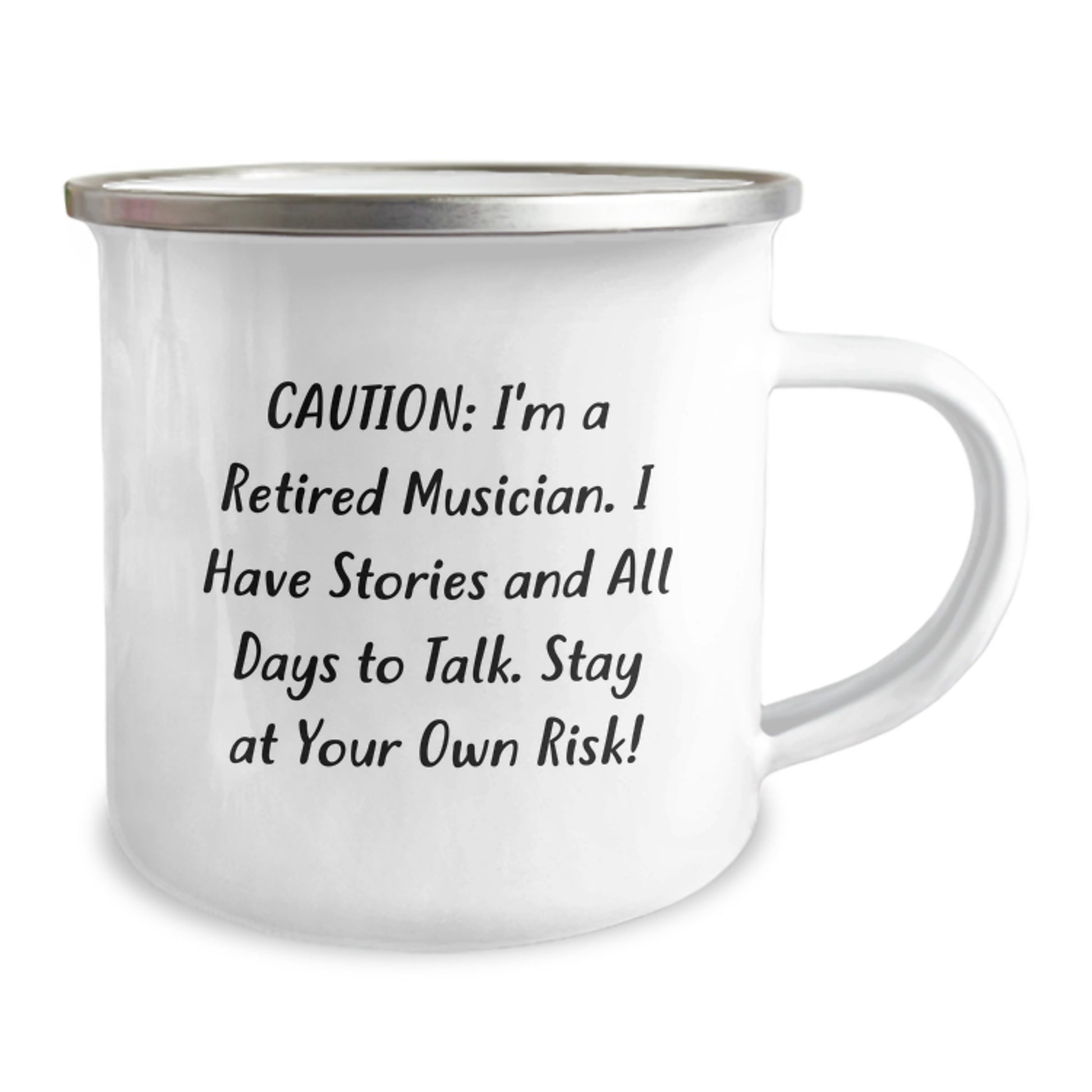 Funny Musician Gifts from Friends for Valentine's - Camping Mug for Music Lovers, Retired Musician Quote, 12 oz Stainless Steel Enamel Finish - Image 2